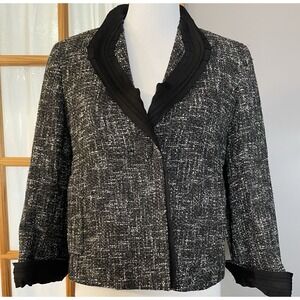 90s Talbots Crop Blazer Jacket Women's 10 Gray Tiered Black Trim Career Classic